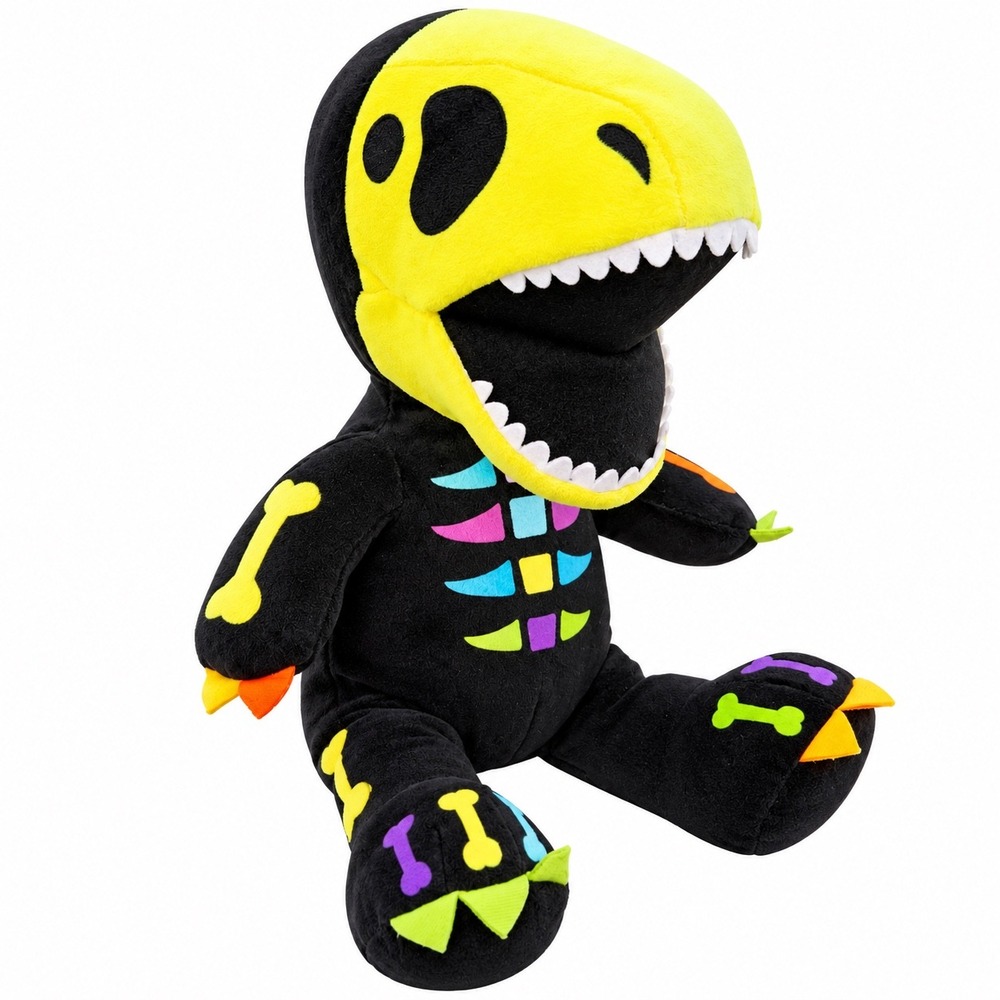 Build A Bear Bones Dino Neon Skeleton T-Rex Plush Black Yellow